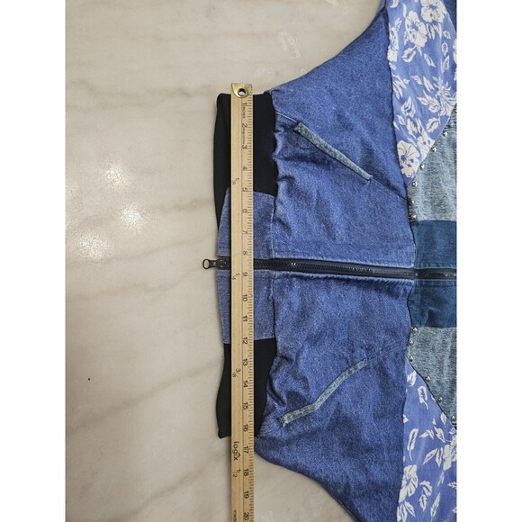 Retro Denim Bomber Jacket With Floral Accents, Size XL VINTAGE - Picture 8 of 14